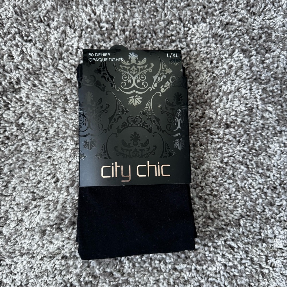 City Chic Black Opaque Tights L/XL